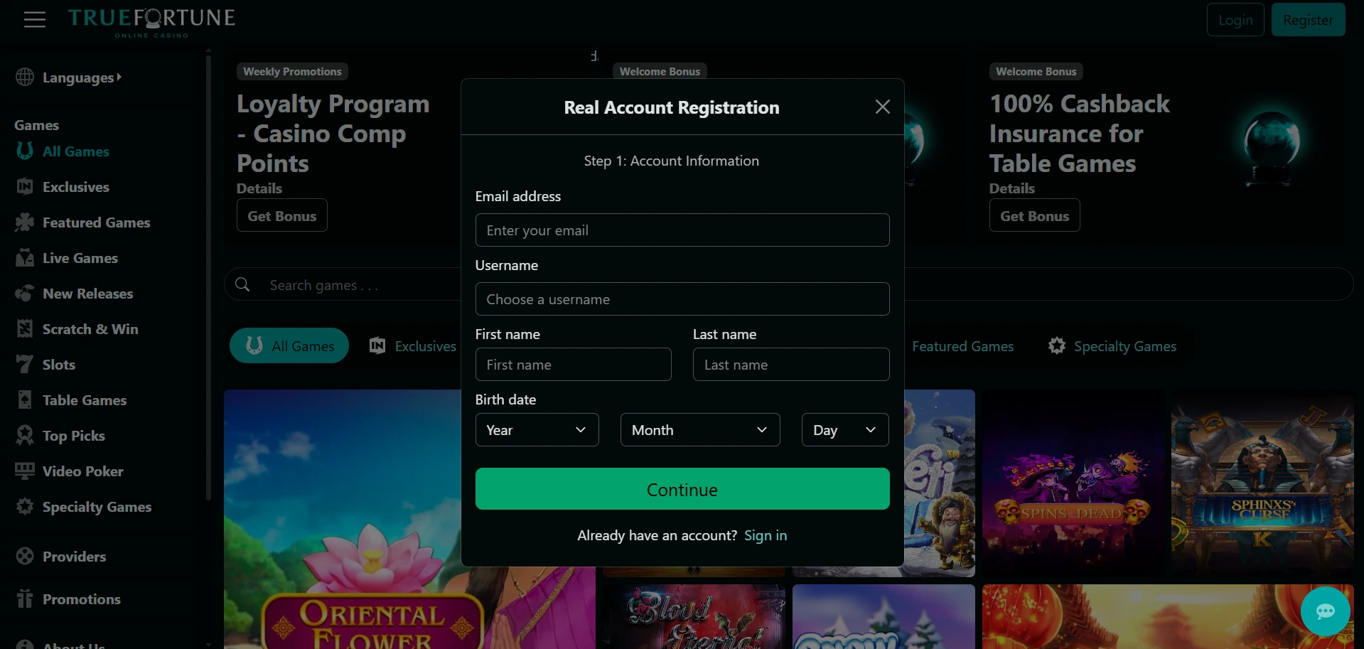true fortune casino registration